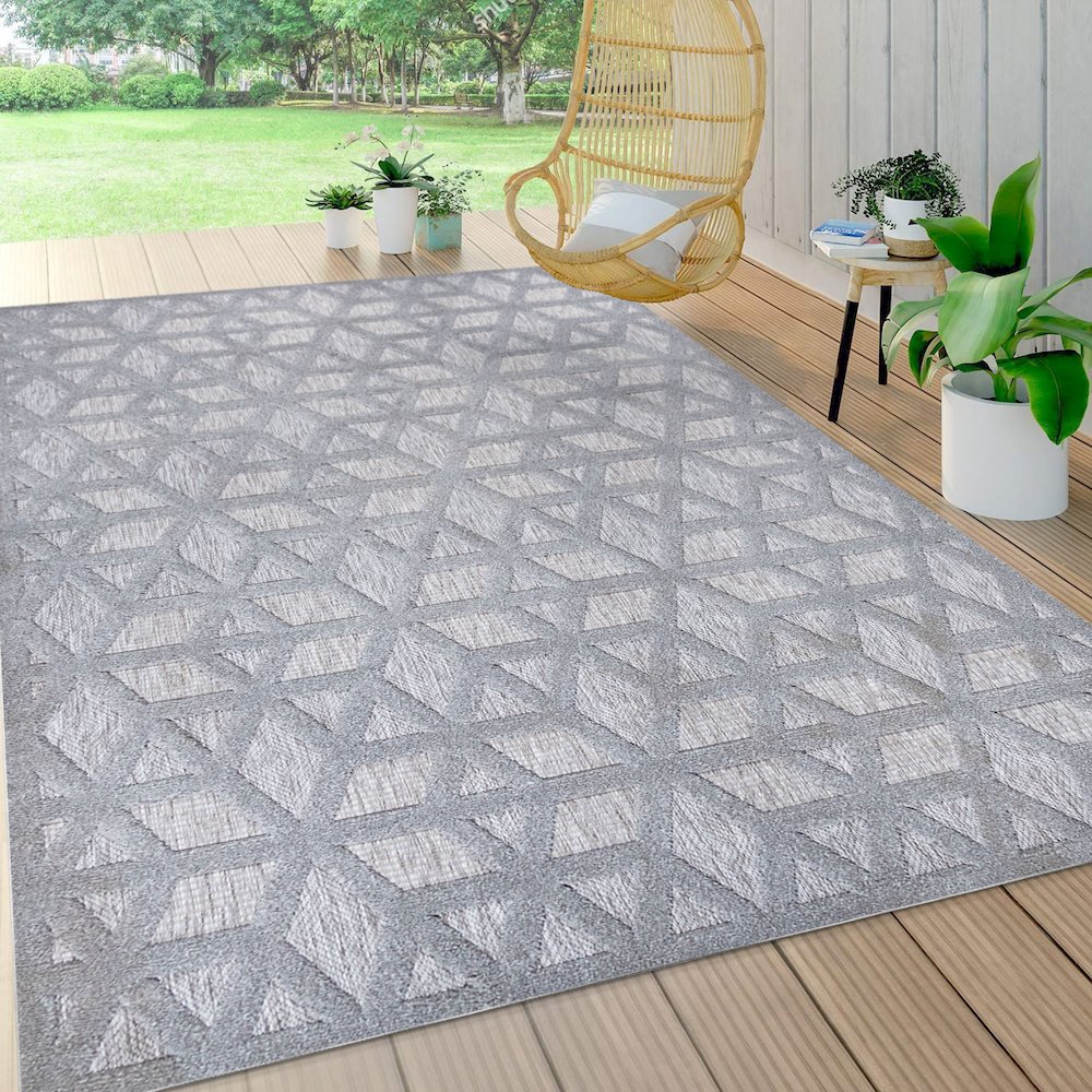 Talaia Neutral Geometric Indoor/Outdoor Area Rug. Picture 6