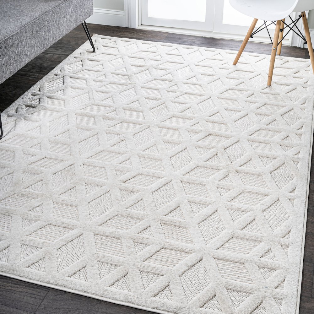 Talaia Neutral Geometric Indoor/Outdoor Area Rug. Picture 2