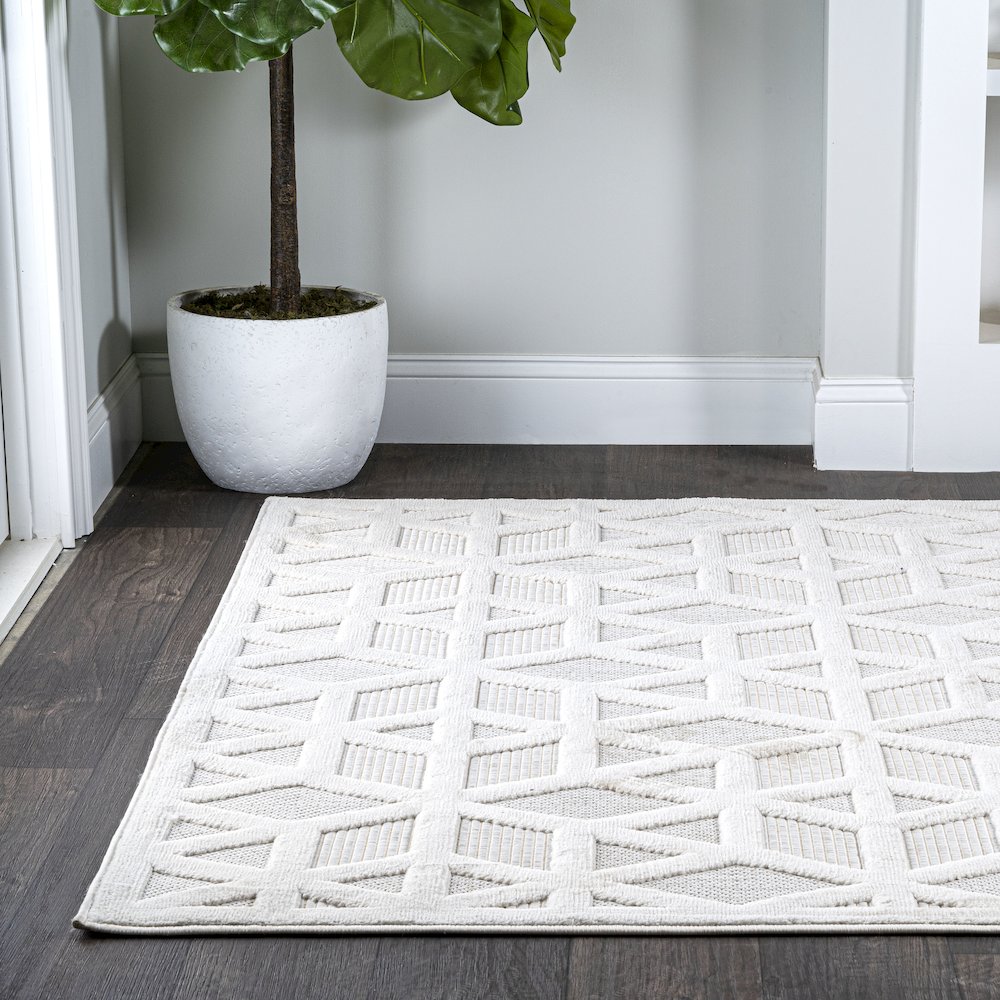 Talaia Neutral Geometric Indoor/Outdoor Area Rug. Picture 3