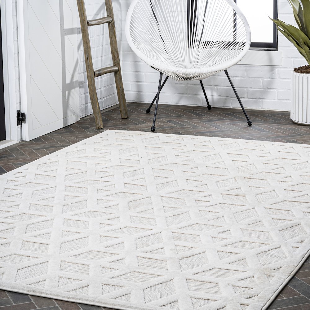 Talaia Neutral Geometric Indoor/Outdoor Area Rug. Picture 9