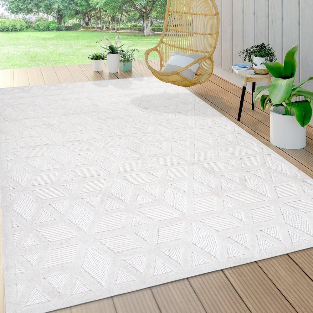 Talaia Neutral Geometric Indoor/Outdoor Area Rug. Picture 6