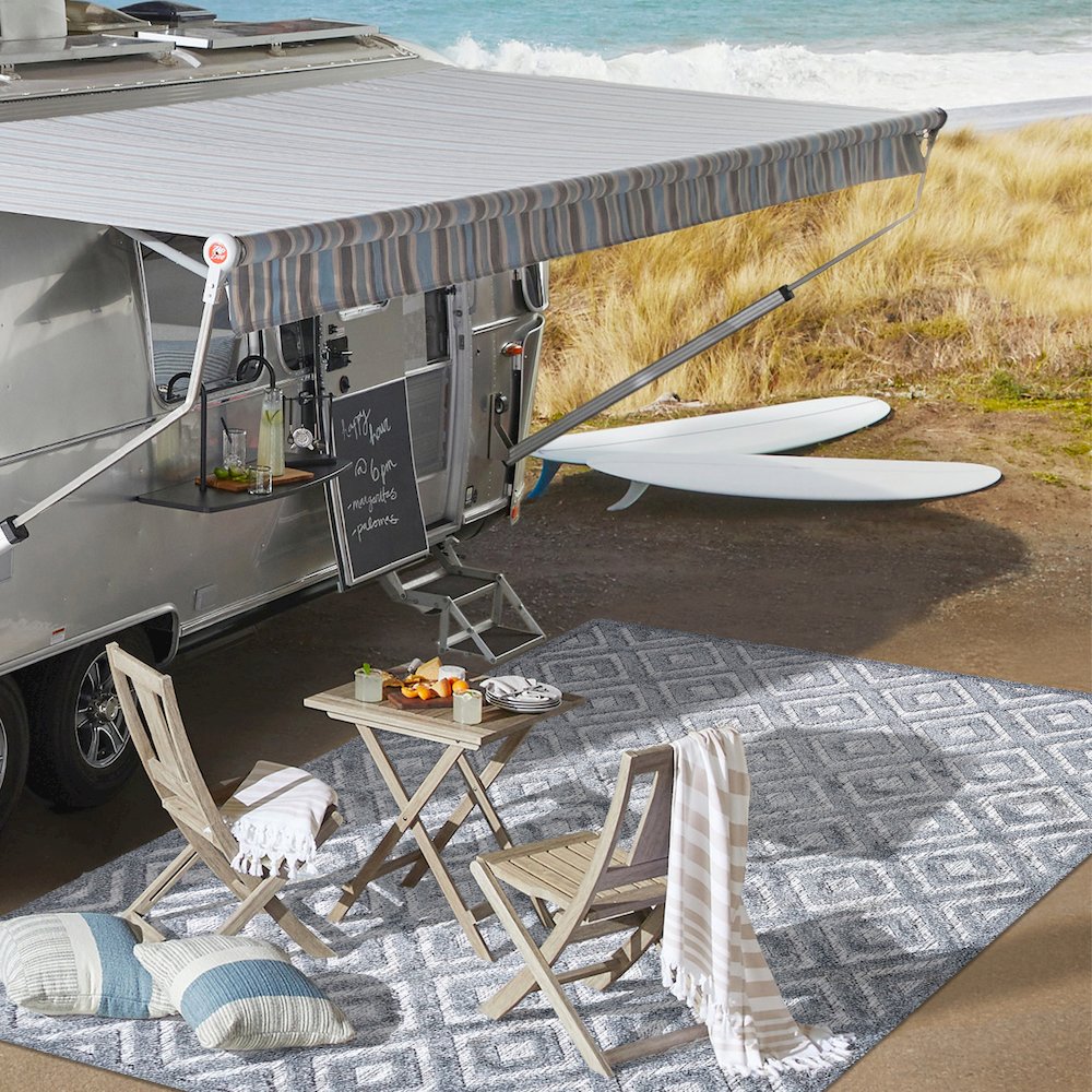 Portmany Neutral Diamond Trellis Indoor/Outdoor Area Rug. Picture 9