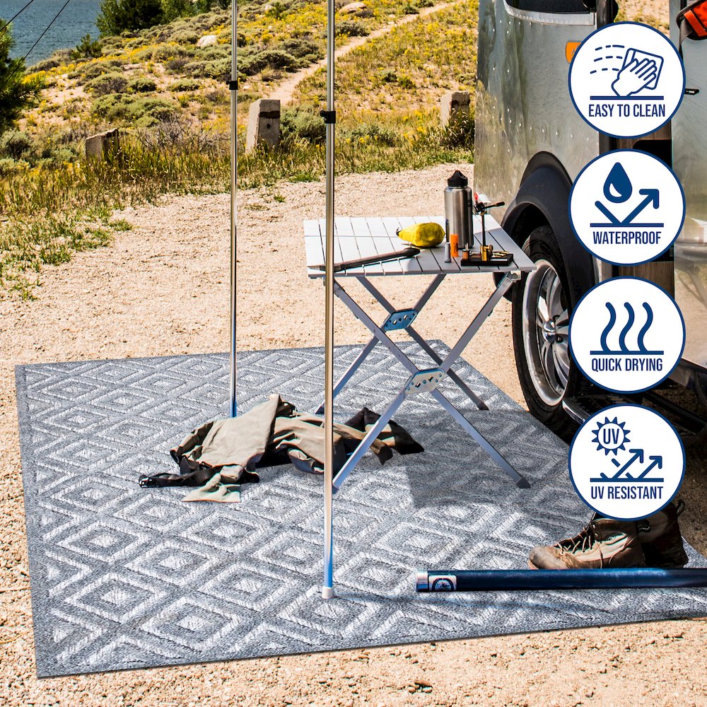 Portmany Neutral Diamond Trellis Indoor/Outdoor Area Rug. Picture 10