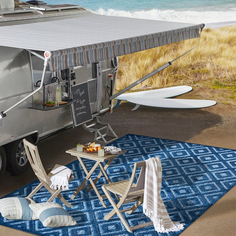 Portmany Neutral Diamond Trellis Indoor/Outdoor Area Rug. Picture 9
