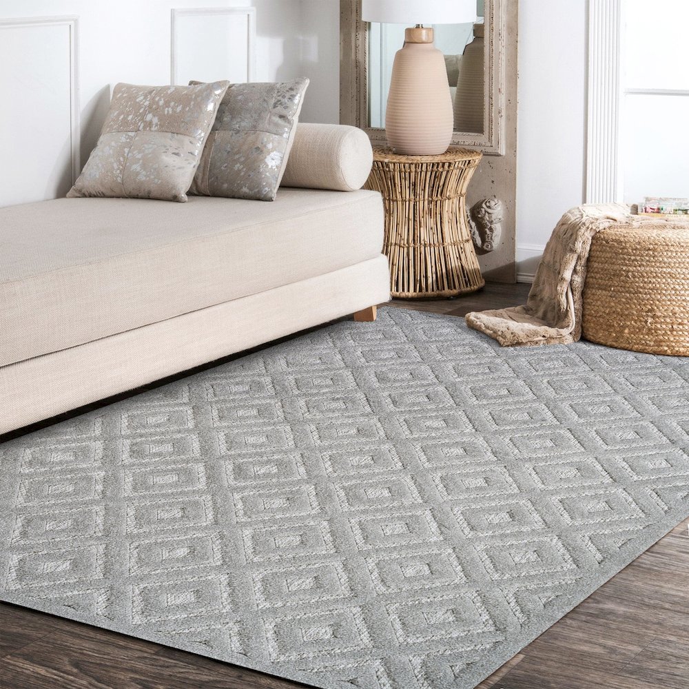 Portmany Neutral Diamond Trellis Indoor/Outdoor Area Rug. Picture 16