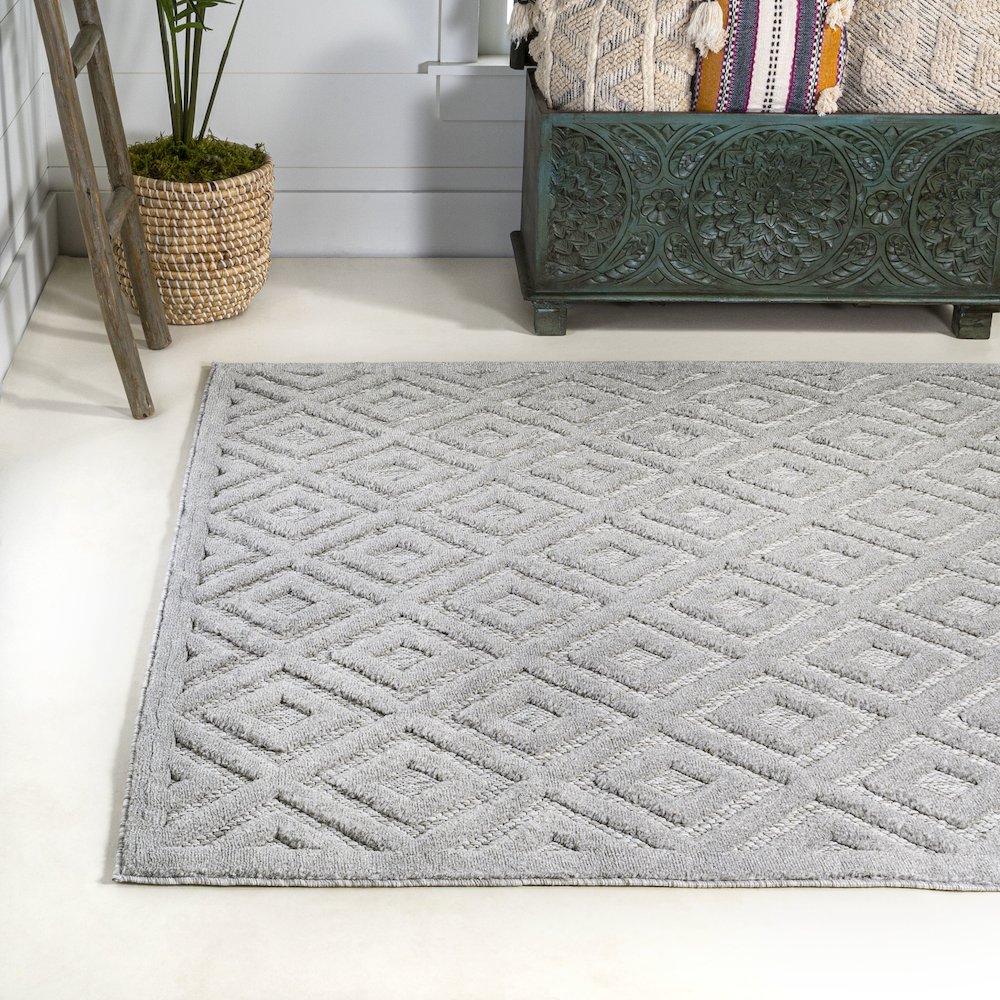 Portmany Neutral Diamond Trellis Indoor/Outdoor Area Rug. Picture 3
