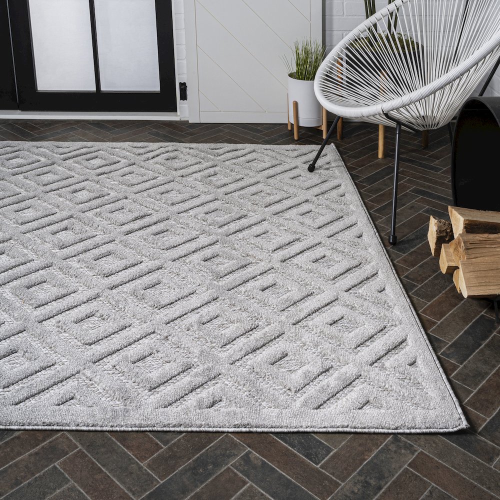 Portmany Neutral Diamond Trellis Indoor/Outdoor Area Rug. Picture 7