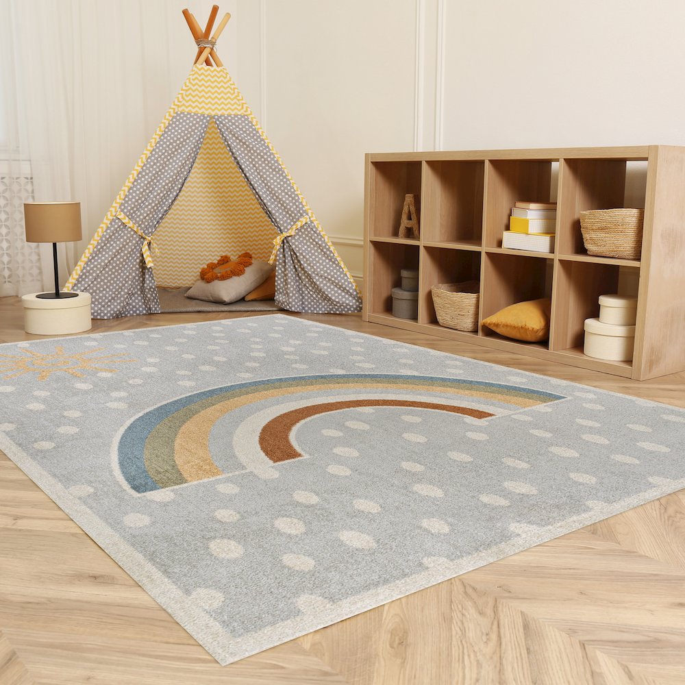 Minha Rainbow Dot Modern Machine Washable Area Rug. Picture 10