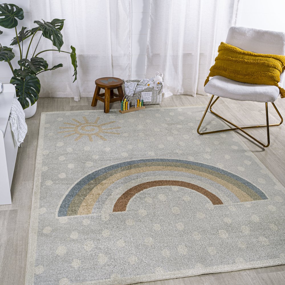 Minha Rainbow Dot Modern Machine Washable Area Rug. Picture 2