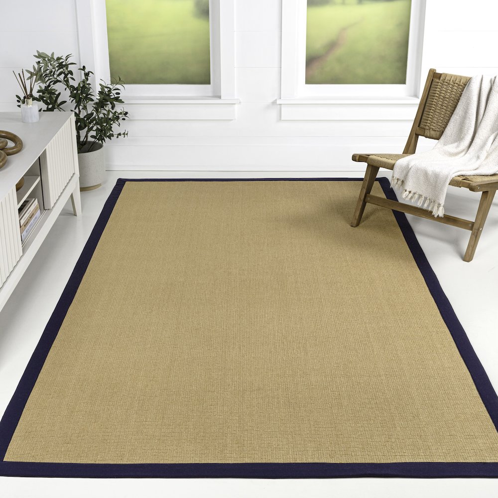 Camden Farmhouse Cottage Border Jute Natural/Navy 4 ft. x 6 ft. Area Rug. Picture 5