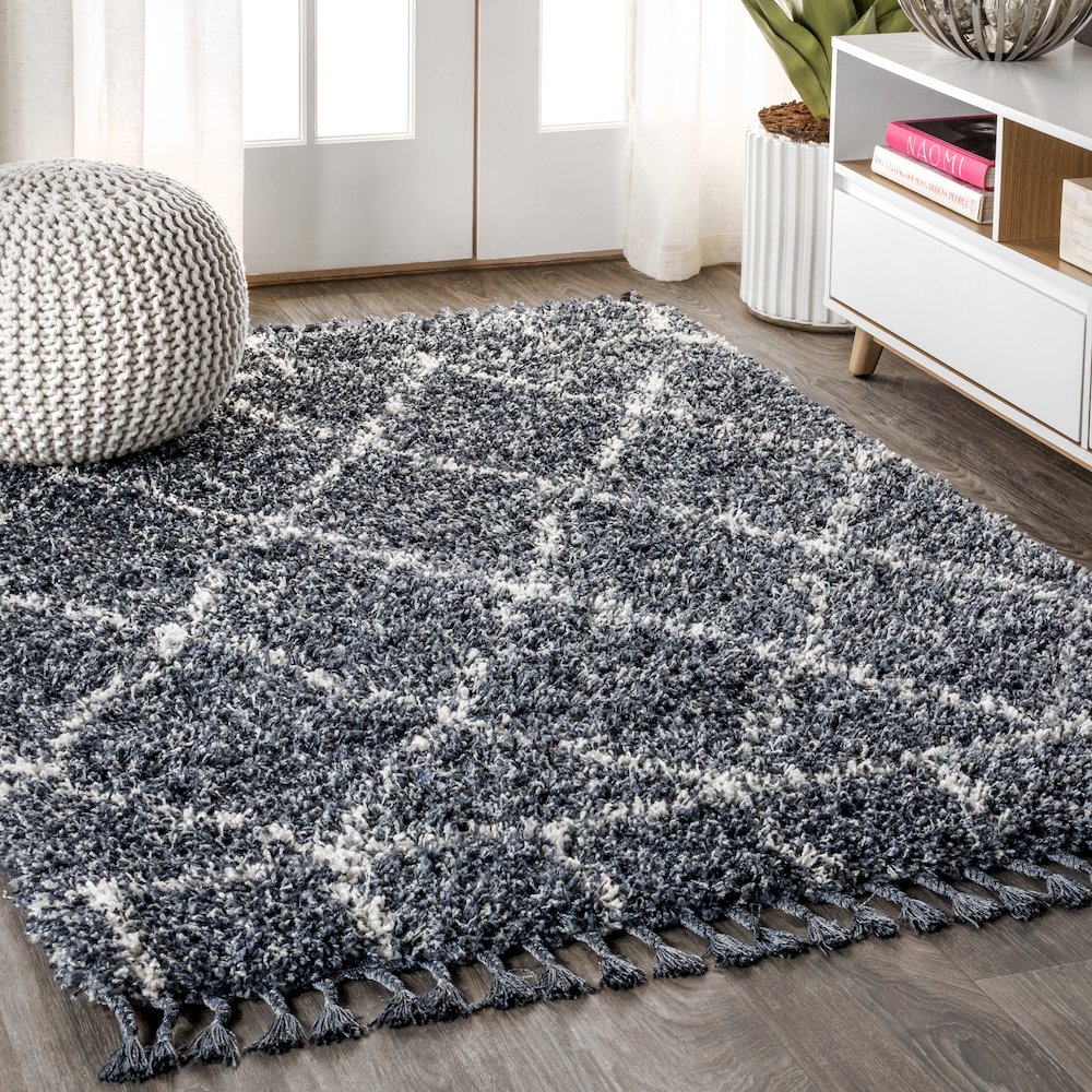 Mercer Shag Plush Tassel Moroccan Geometric Trellis Area Rug. Picture 2