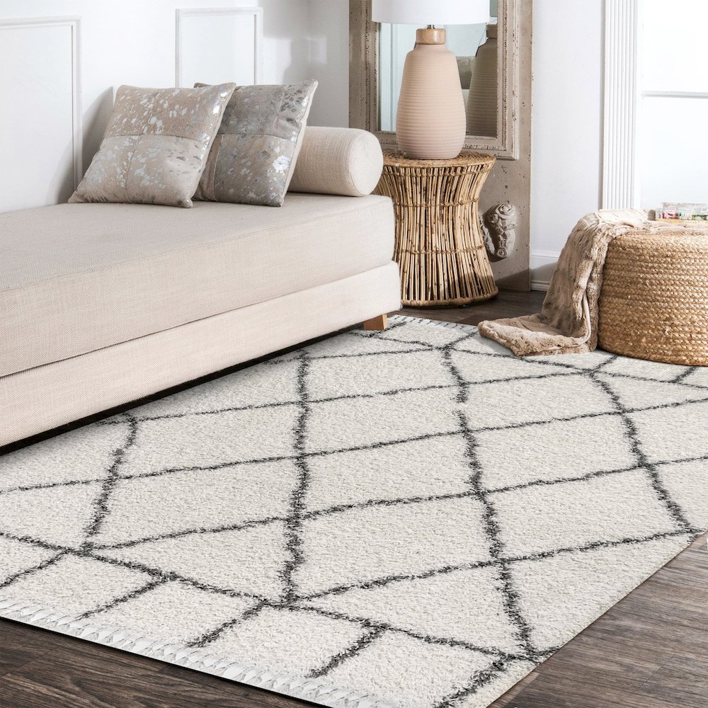 Mercer Shag Plush Tassel Moroccan Geometric Trellis Area Rug. Picture 8