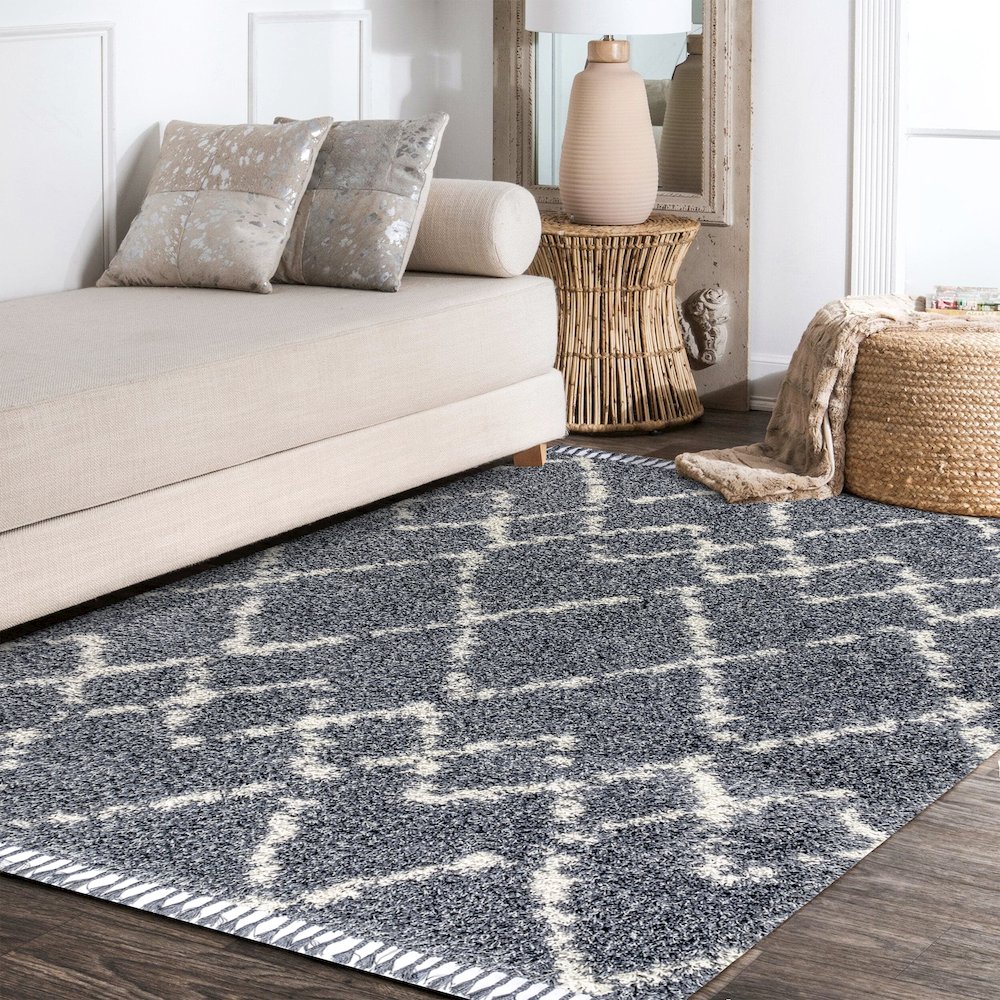 Mercer Shag Plush Tassel Moroccan Tribal Geometric Trellis Area Rug. Picture 8