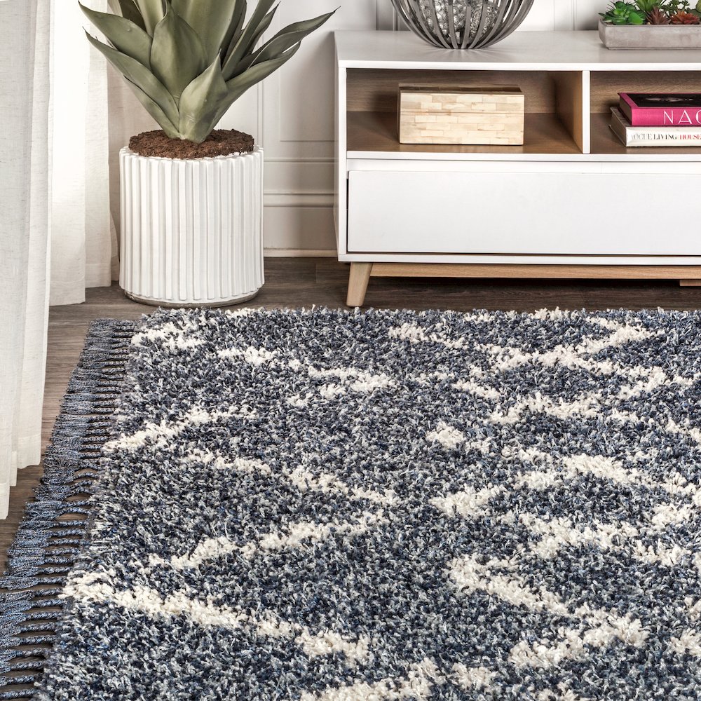 Mercer Shag Plush Tassel Moroccan Tribal Geometric Trellis Area Rug. Picture 3