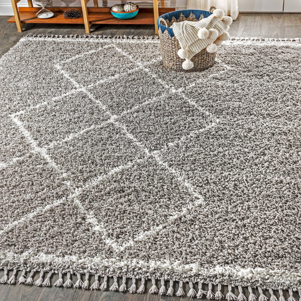 Beautiful Mercer Shag Plush Tassel Moroccan Tribal Geometric Trellis Area Rug. Picture 2