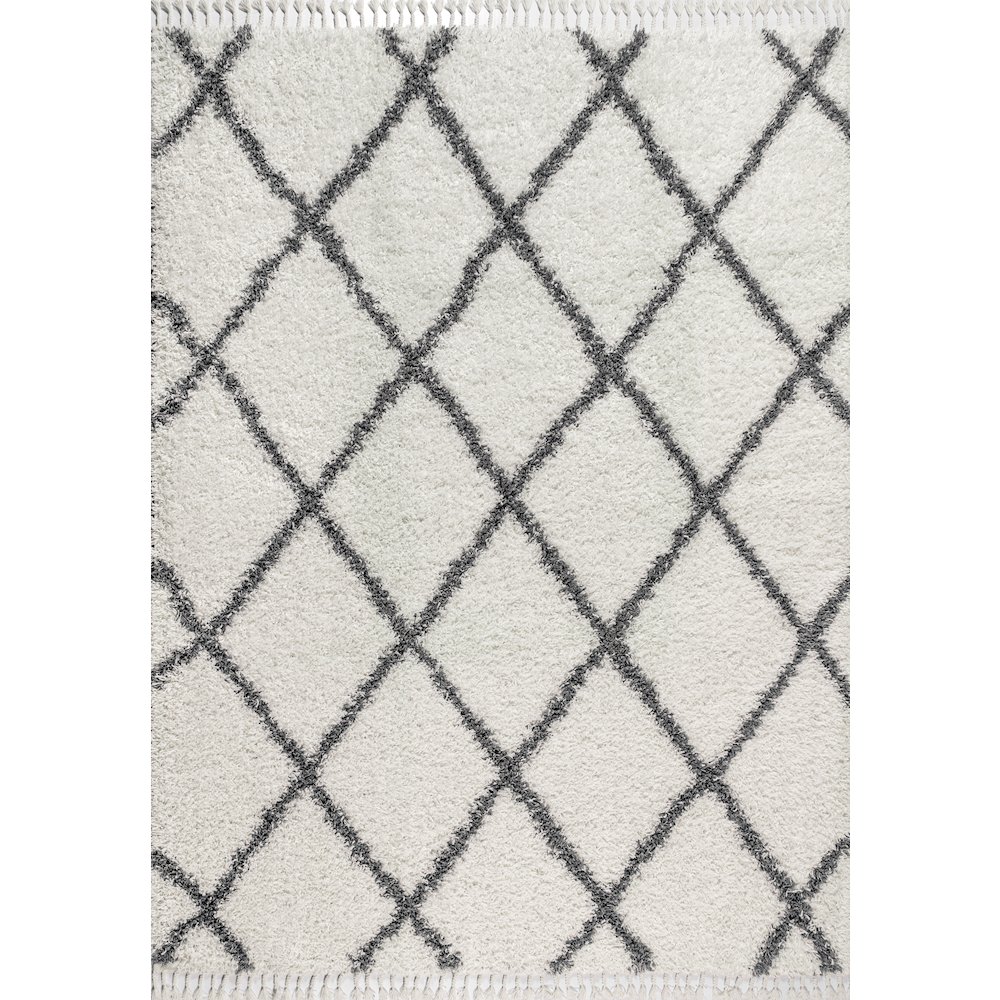 Gabrielle Mercer Shag Plush Tassel Moroccan Geometric Trellis Area Rug. Picture 1