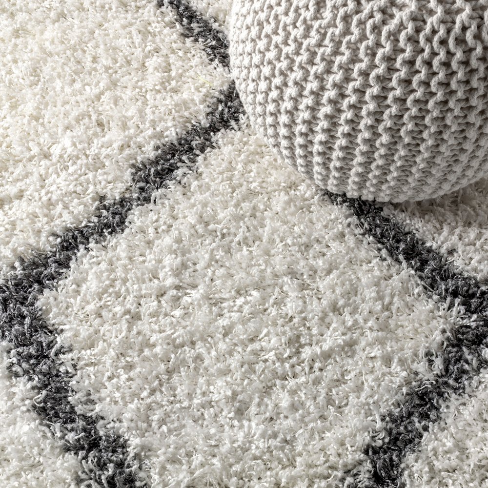 Gabrielle Mercer Shag Plush Tassel Moroccan Geometric Trellis Area Rug. Picture 5