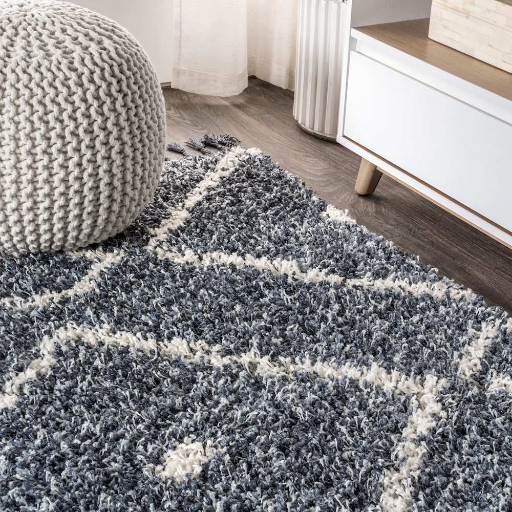 Mercer Shag Plush Tassel Moroccan Diamond Area Rug. Picture 6