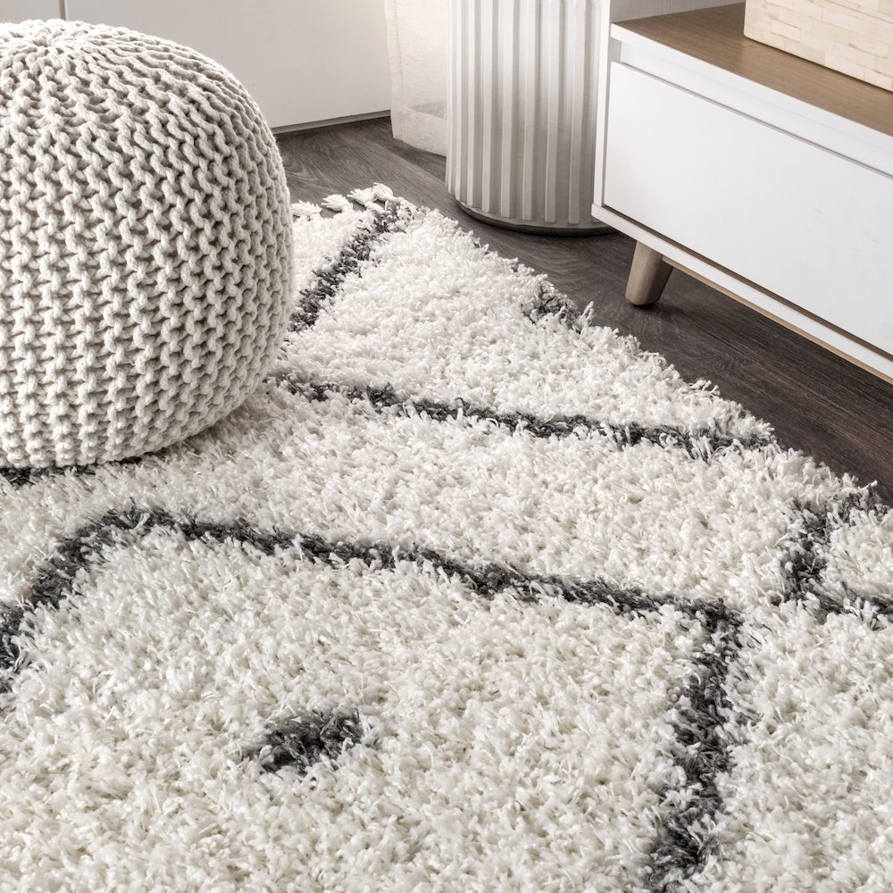 Mercer Shag Plush Tassel Moroccan Diamond Area Rug. Picture 6