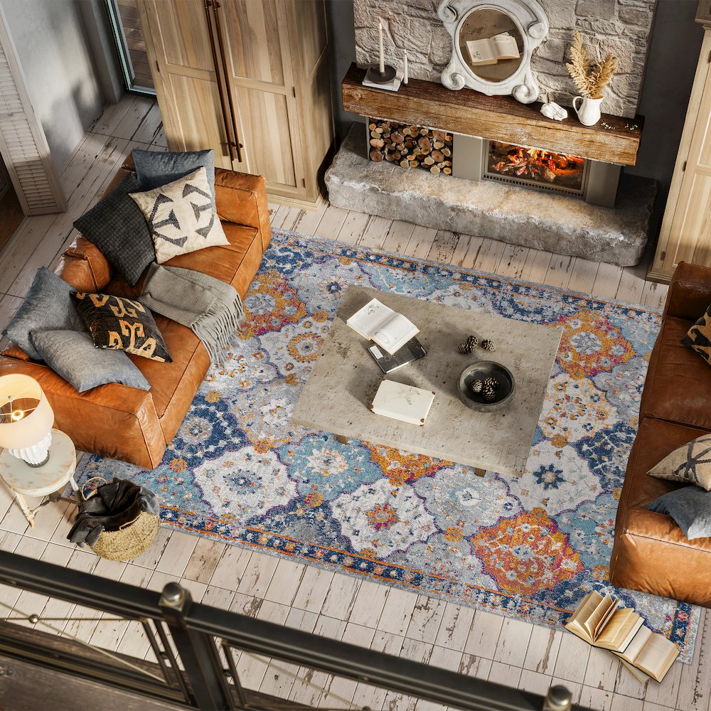 Kirman Bohemian Medallion Area Rug. Picture 6