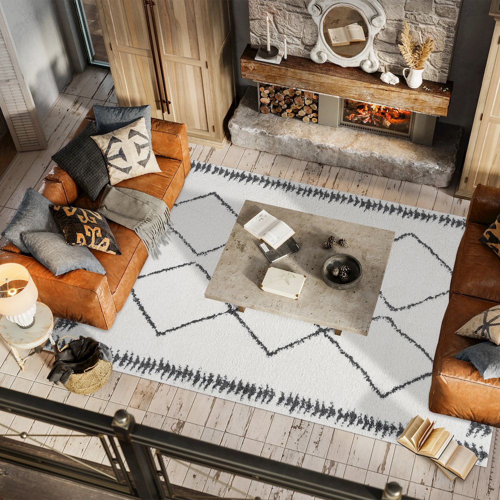 Calvia Moroccan Diamond Shag Area Rug. Picture 5