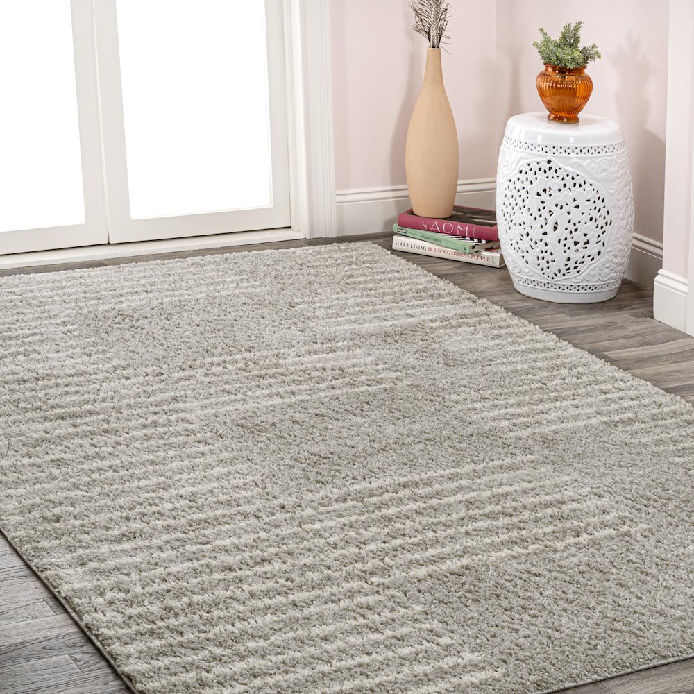 Petra Abstract Stripe Geometric Shag Area Rug. Picture 3