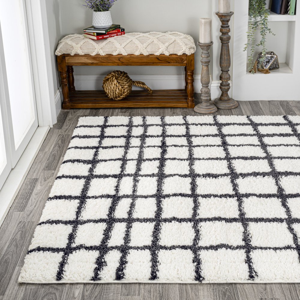 Arenal Geometric Grid Shag Area Rug. Picture 3