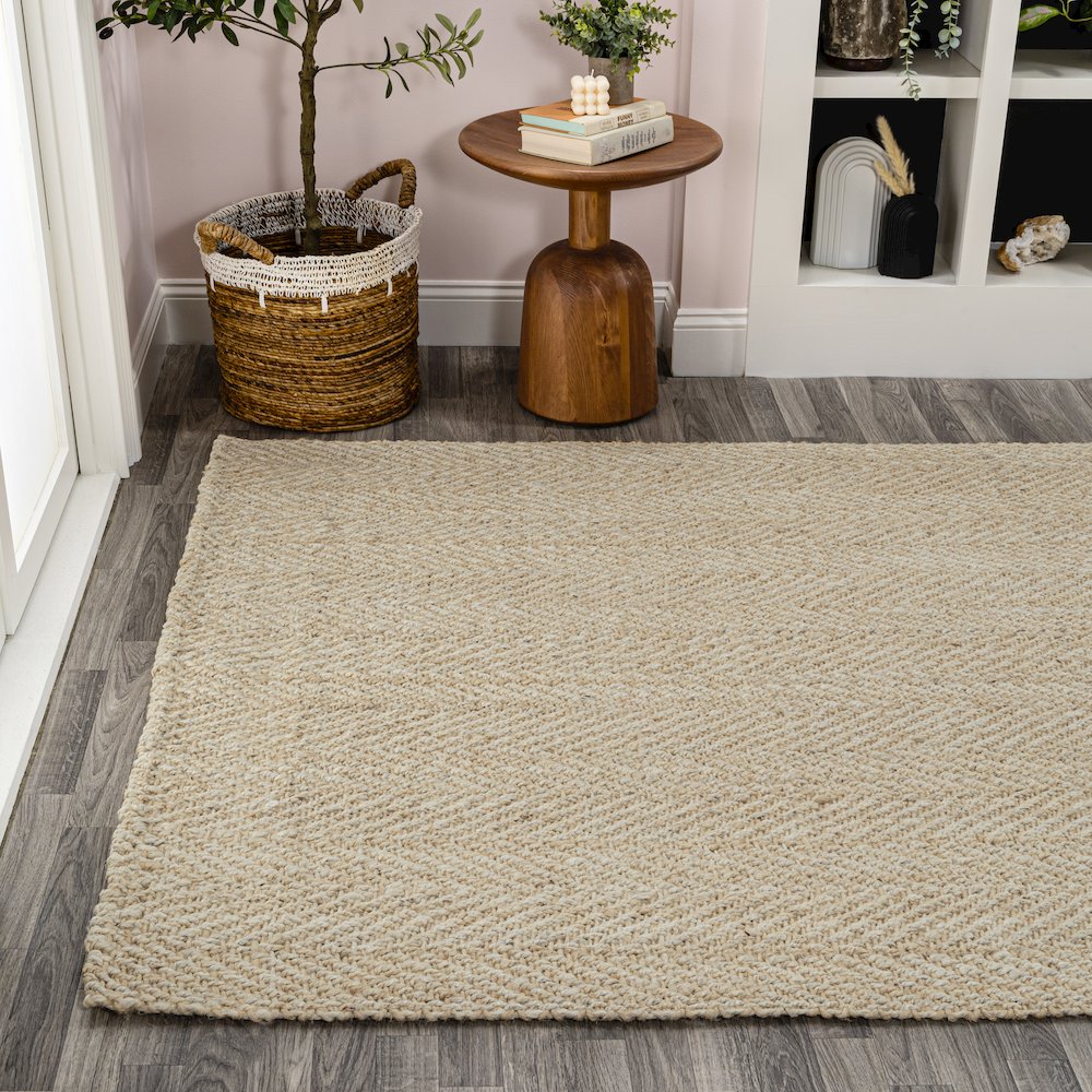 Espina Hand Woven Herringbone Chunky Jute Area Rug. Picture 1