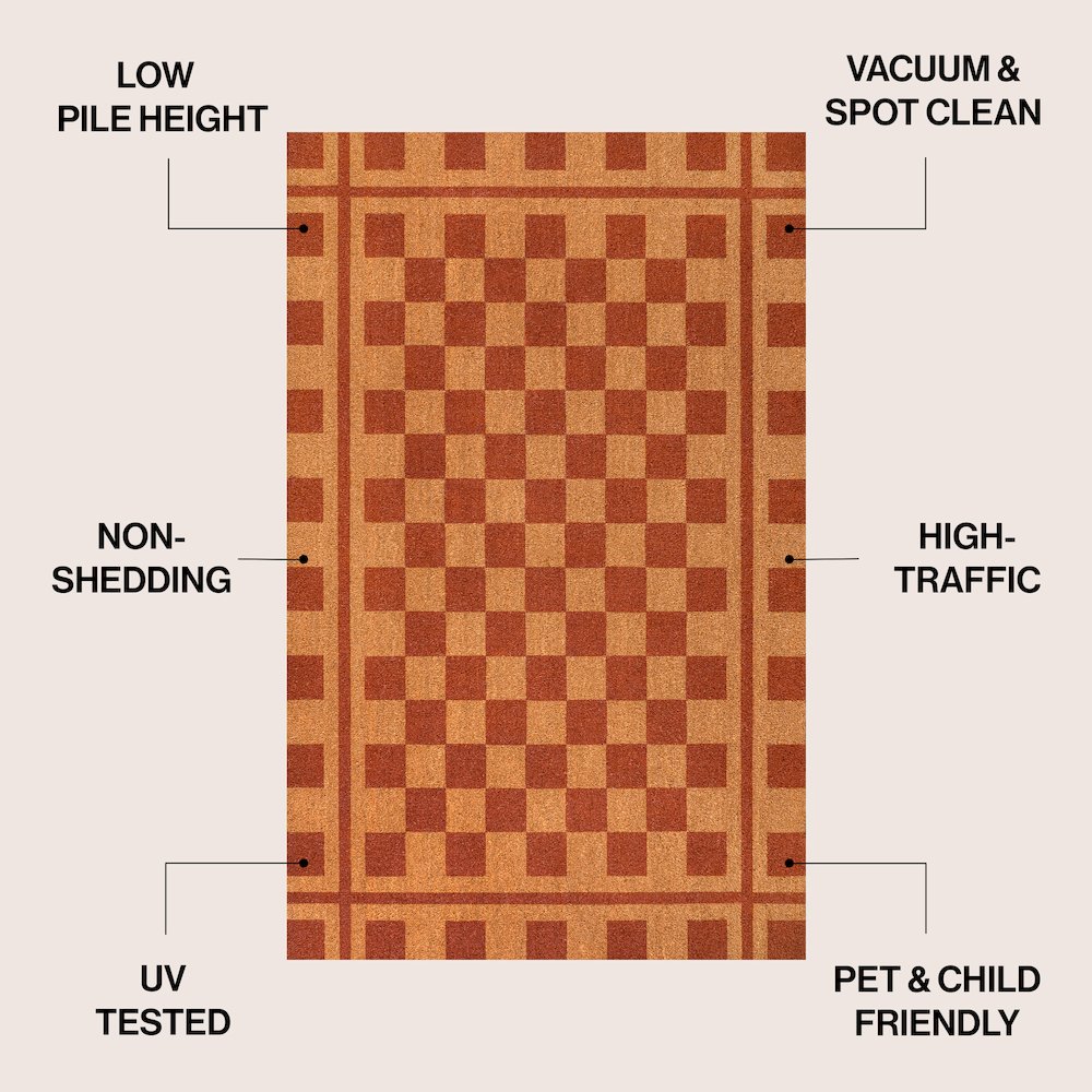Farmhouse Checkerboard Coir Natural/Red 4 ft. x 6 ft. Indoor/Outdoor Area Rug. Picture 2