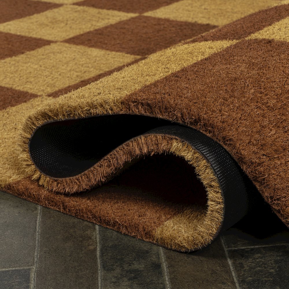 Farmhouse Checkered Coir Natural/Red 4 ft. x 6 ft. Indoor/Outdoor Area Rug. Picture 4