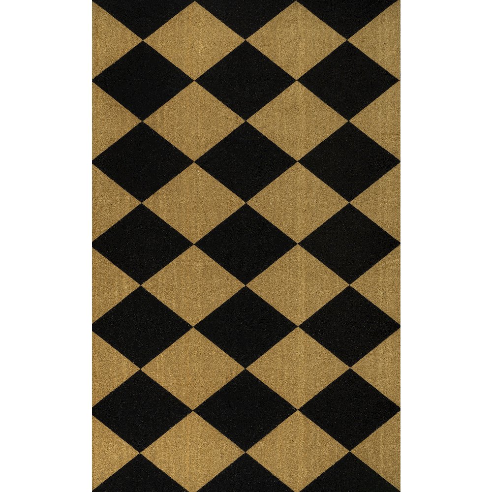 Diamond-Patterned Coir Natural/Black 4 ft. x 6 ft. Indoor/Outdoor Area Rug. Picture 1