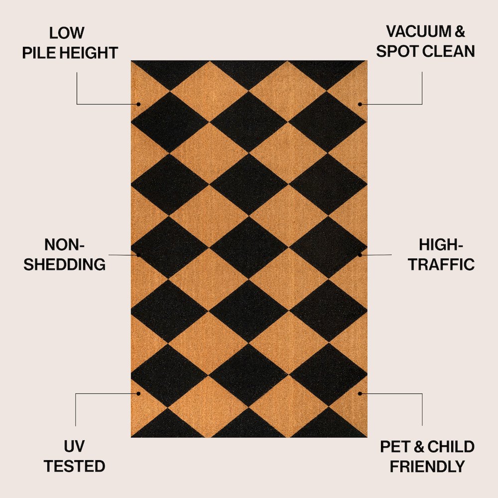 Diamond-Patterned Coir Natural/Black 4 ft. x 6 ft. Indoor/Outdoor Area Rug. Picture 2
