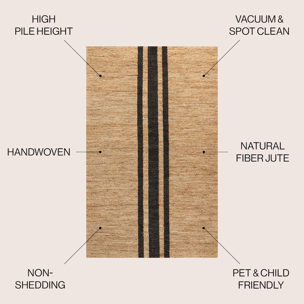 Olivier Rustic Beach House Wide Ticking Stripe Jute Area Rug. Picture 2