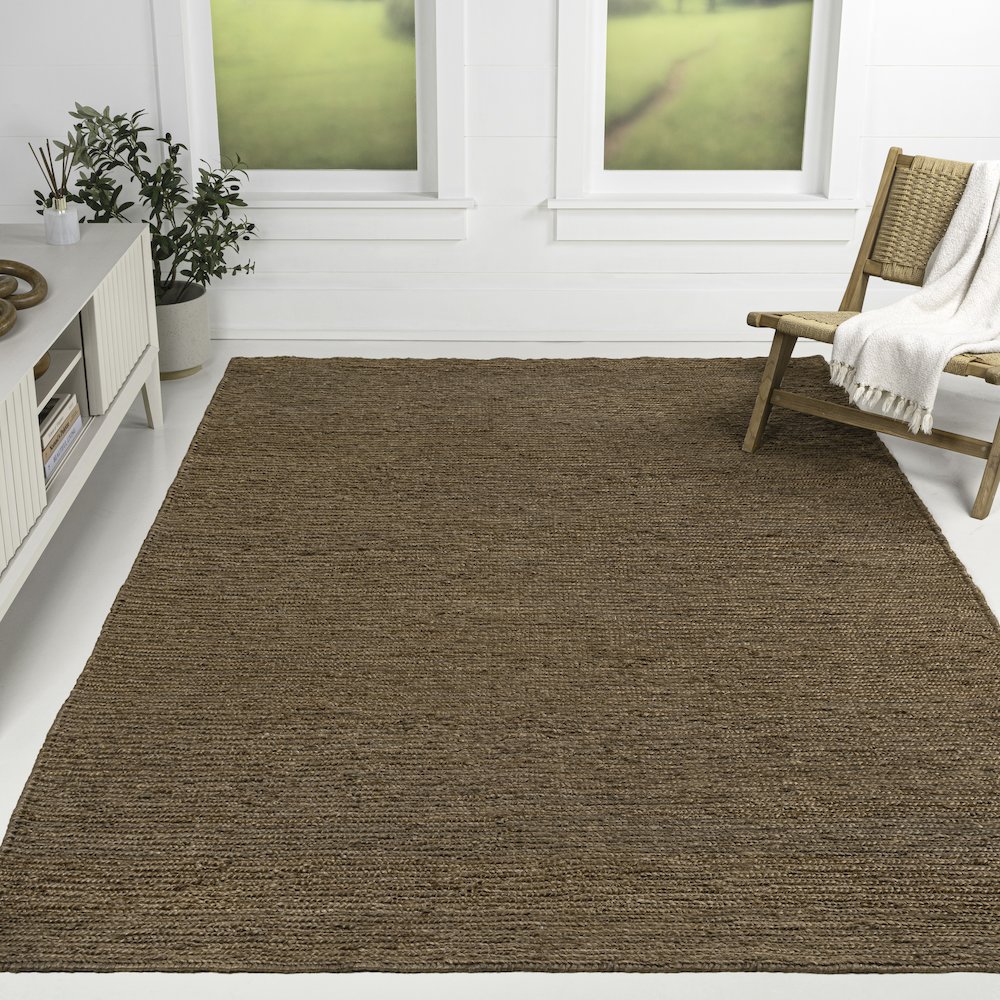 Griffin Rustic Farmhouse Woven Jute Solid Brown 4 ft. x 6 ft. Area Rug. Picture 2
