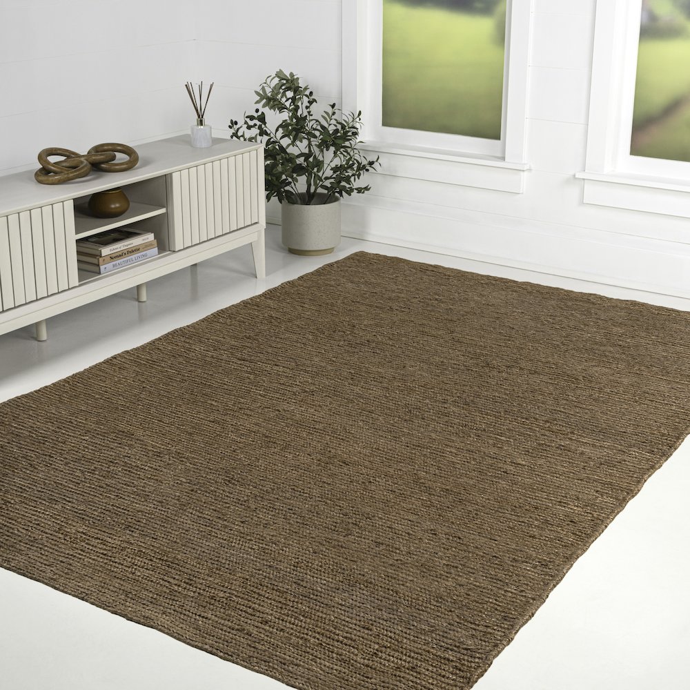 Griffin Rustic Farmhouse Woven Jute Solid Brown 4 ft. x 6 ft. Area Rug. Picture 3