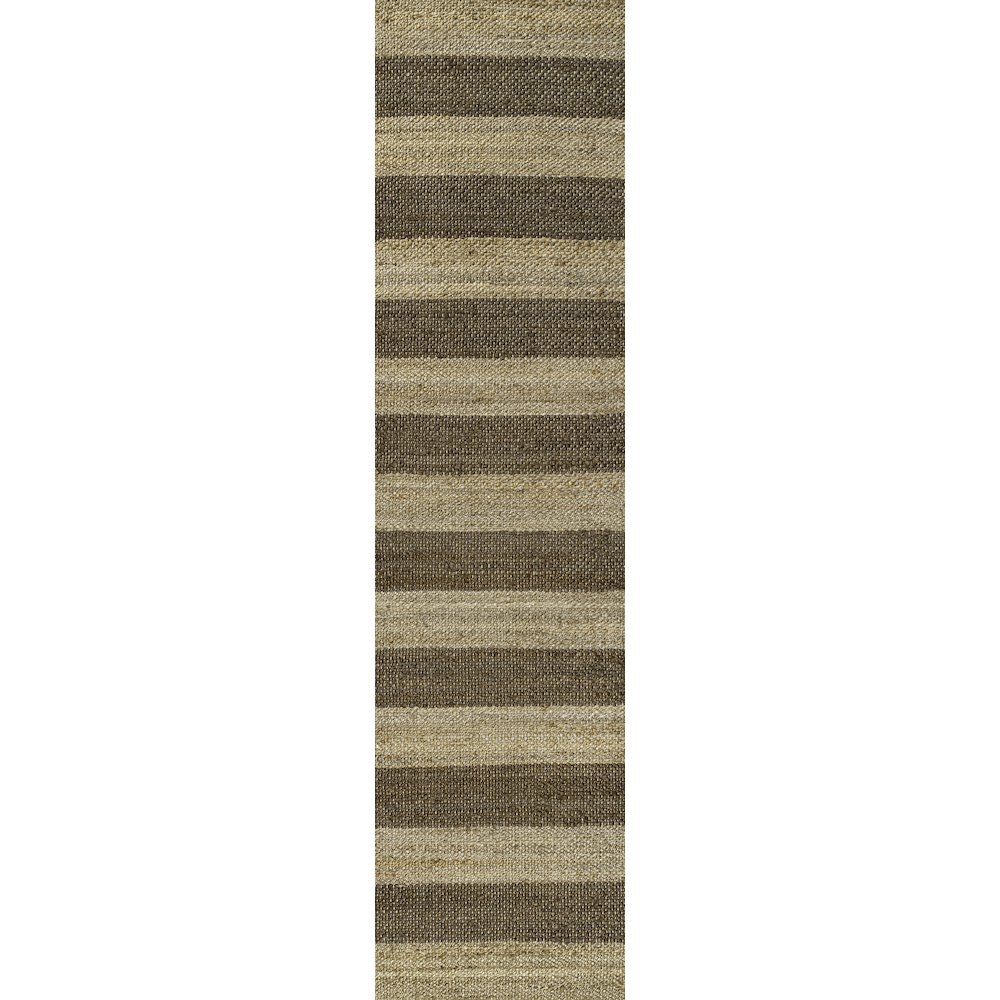 Jayden Rustic Farmhouse Woven Jute Stripe Natural/Brown 2 ft. x 8 ft. Runner Rug. Picture 1