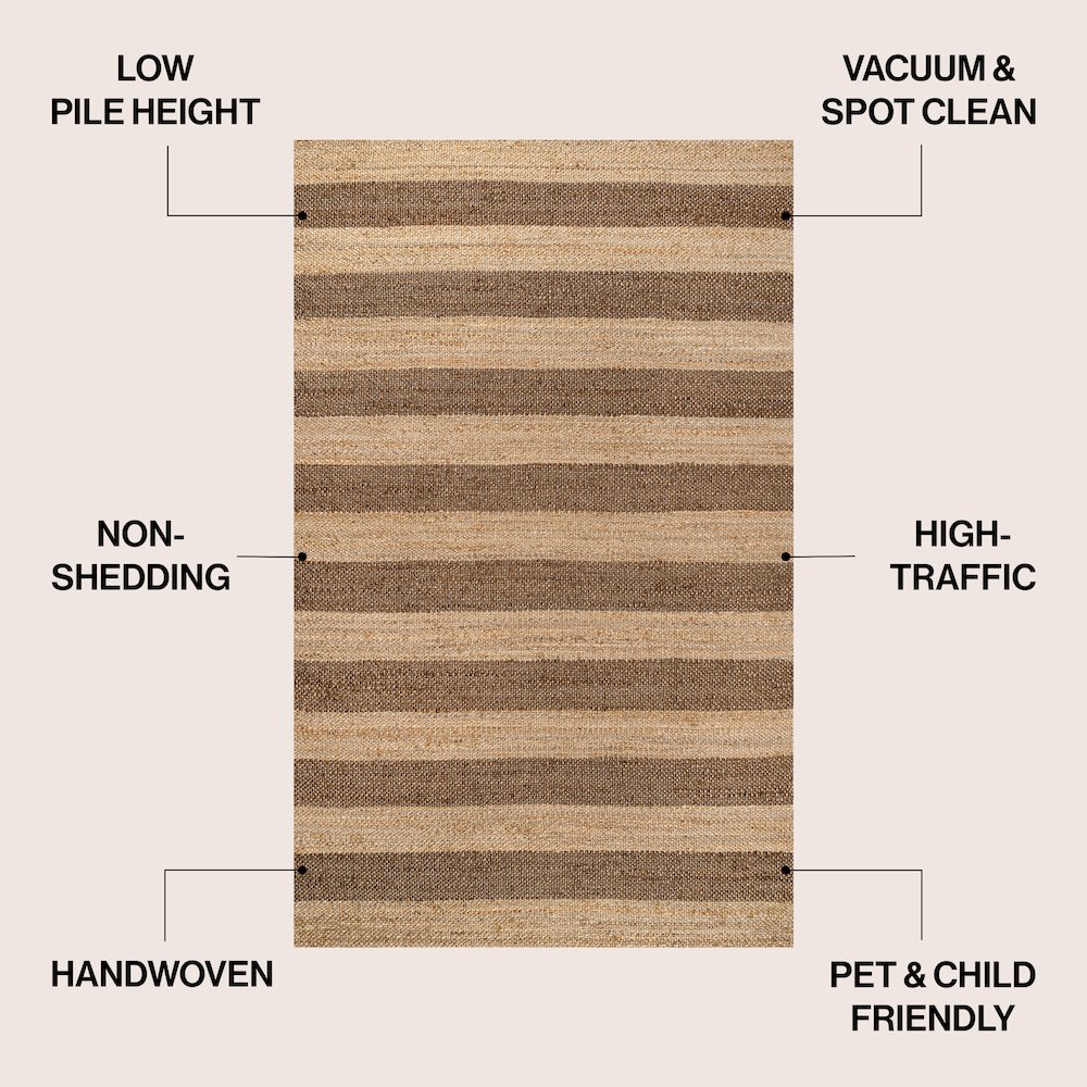 Jayden Rustic Farmhouse Woven Jute Stripe Natural/Brown 2 ft. x 8 ft. Runner Rug. Picture 3
