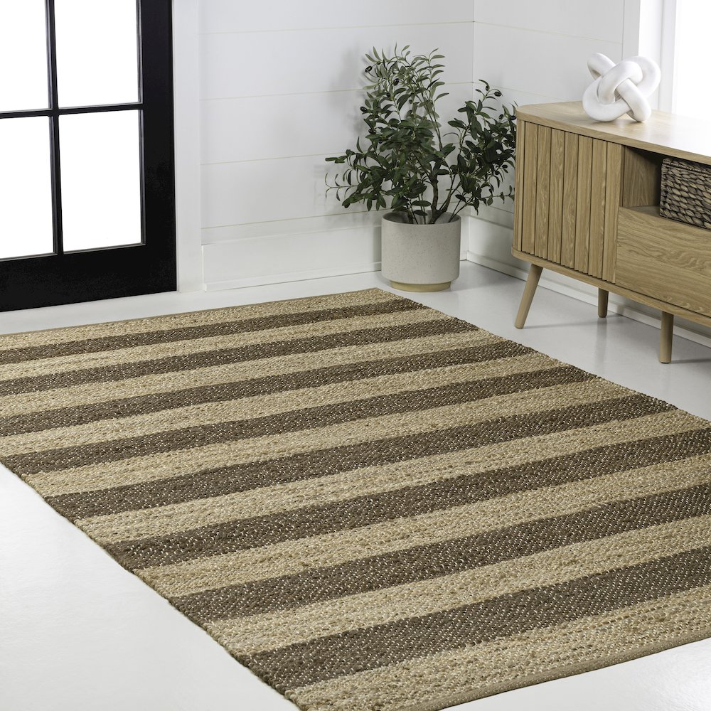 Jayden Rustic Farmhouse Woven Jute Stripe Natural/Brown 4 ft. x 6 ft. Area Rug. Picture 3
