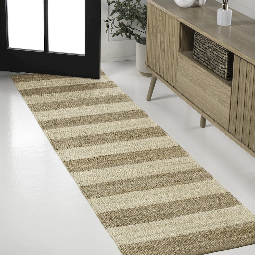 Jayden Farmhouse Woven Jute Stripe Natural/Bleach 2 ft. x 8 ft. Runner Rug. Picture 2