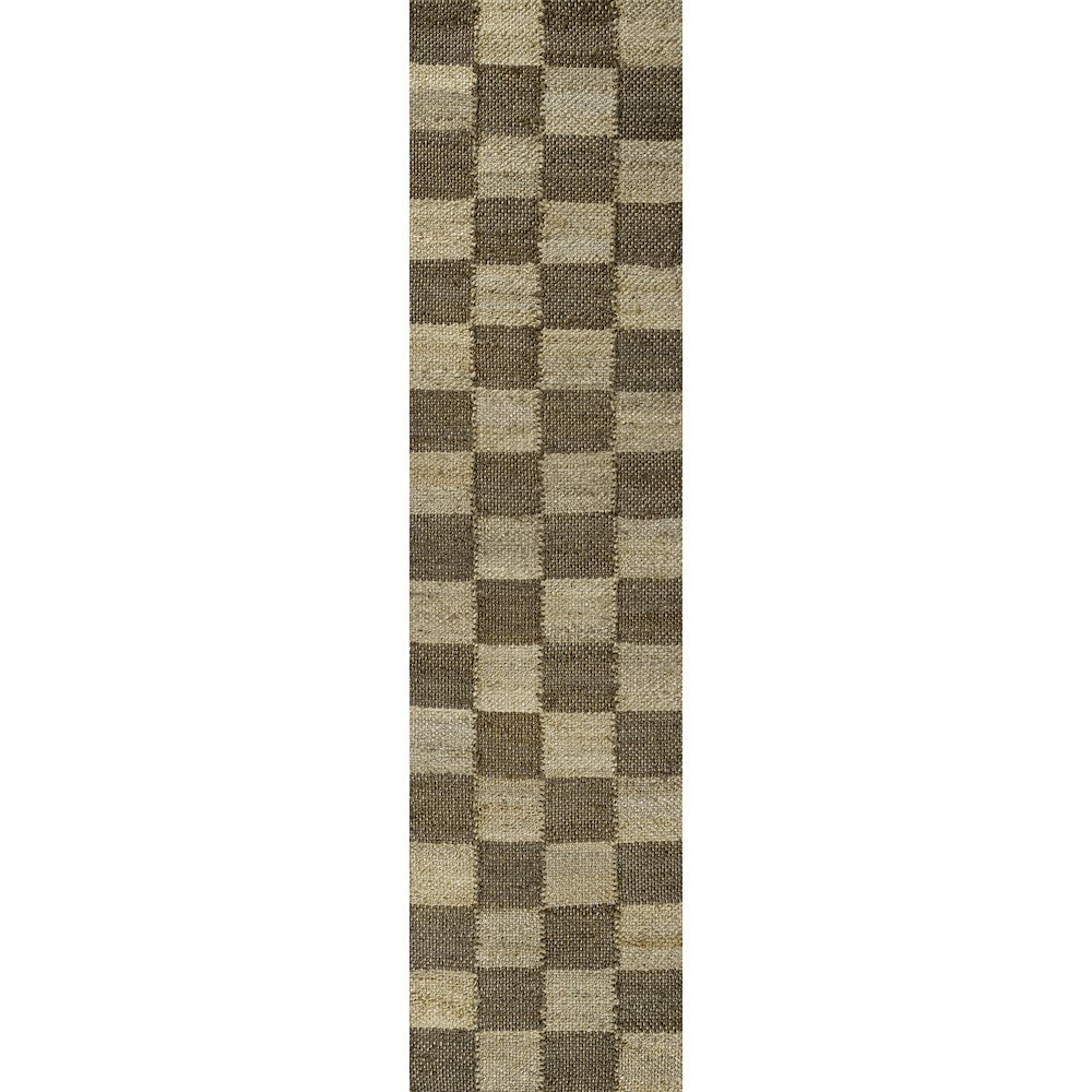 Theo Farmhouse Woven Jute Checkerboard Natural/Brown 2 ft. x 8 ft. Runner Rug. Picture 1