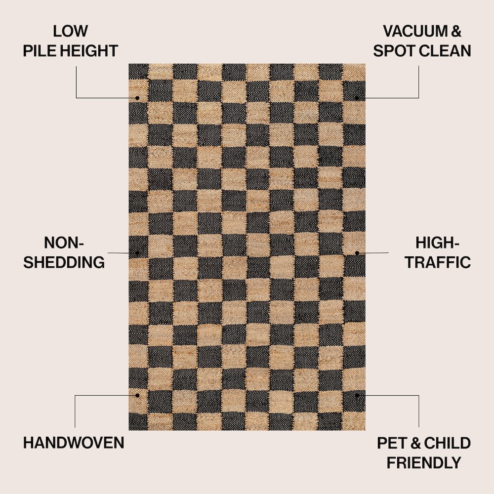 Theo Farmhouse Woven Jute Checkerboard Natural/Black 2 ft. x 8 ft. Runner Rug. Picture 3