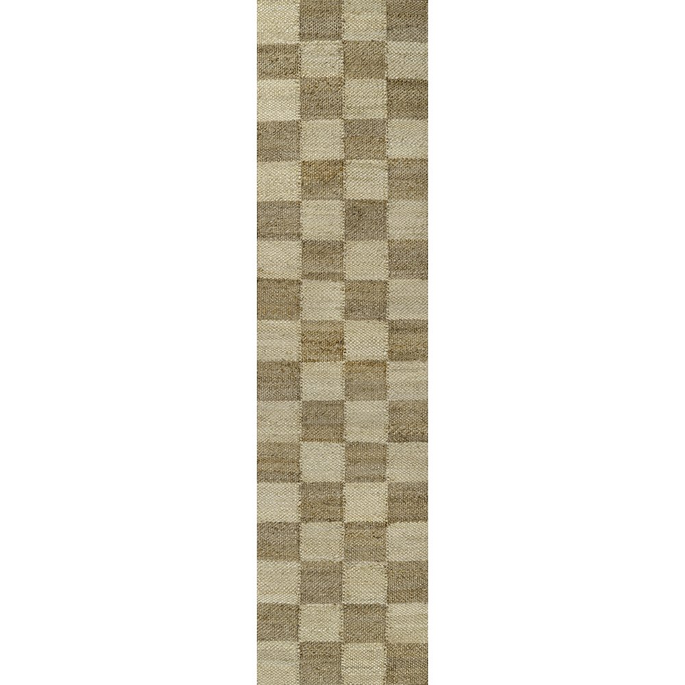 Theo Farmhouse Woven Jute Checkerboard Natural/Bleach 2 ft. x 8 ft. Runner Rug. Picture 1