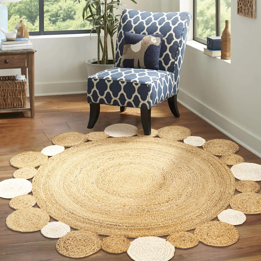 Ayana Two Tone Jute Hippy Circle Area Rug. Picture 6