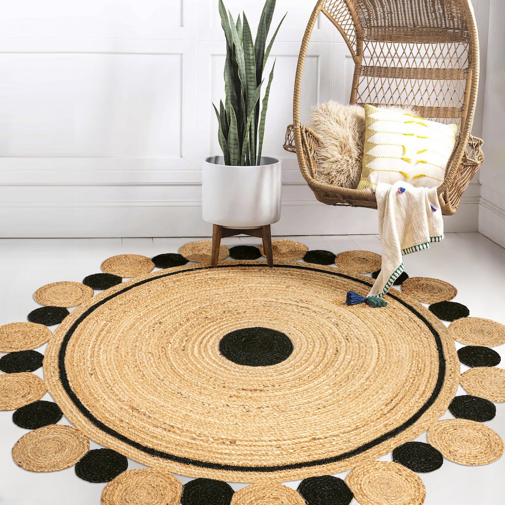 Aurora Two Tone Jute Hippy Circle Medallion Area Rug. Picture 6
