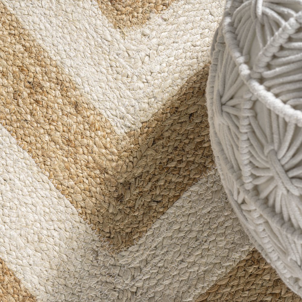 Piper Two Tone Chevron Round Jute Area Rug. Picture 5