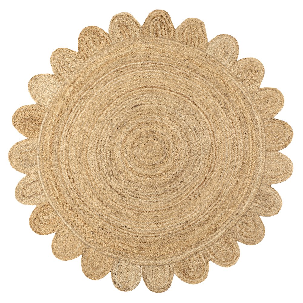 Petal Boho Jute Scalloped Circle Area Rug. Picture 1