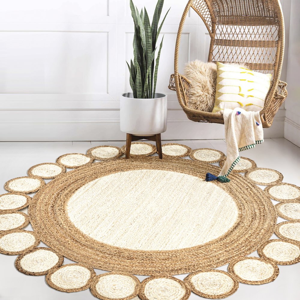 Skye Two Tone Jute Circle Border Area Rug. Picture 6