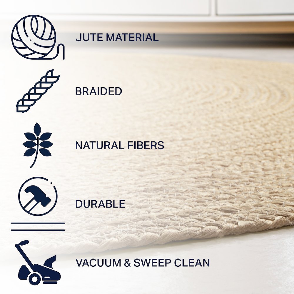 Zara Braided Coastal Cottage Round Jute Area Rug. Picture 3