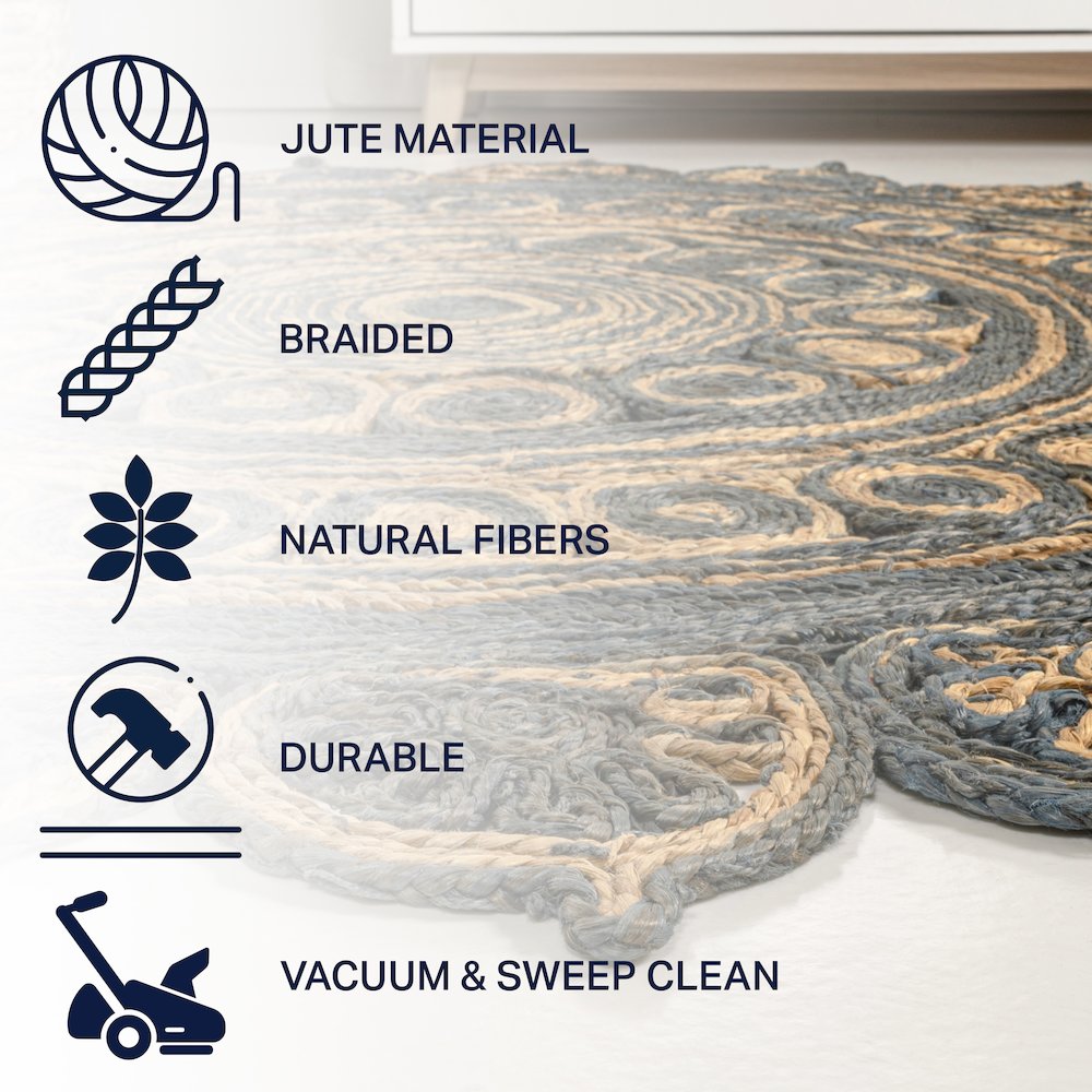 Flora Medallion Contemporary Bohemian Round Jute Area Rug. Picture 3
