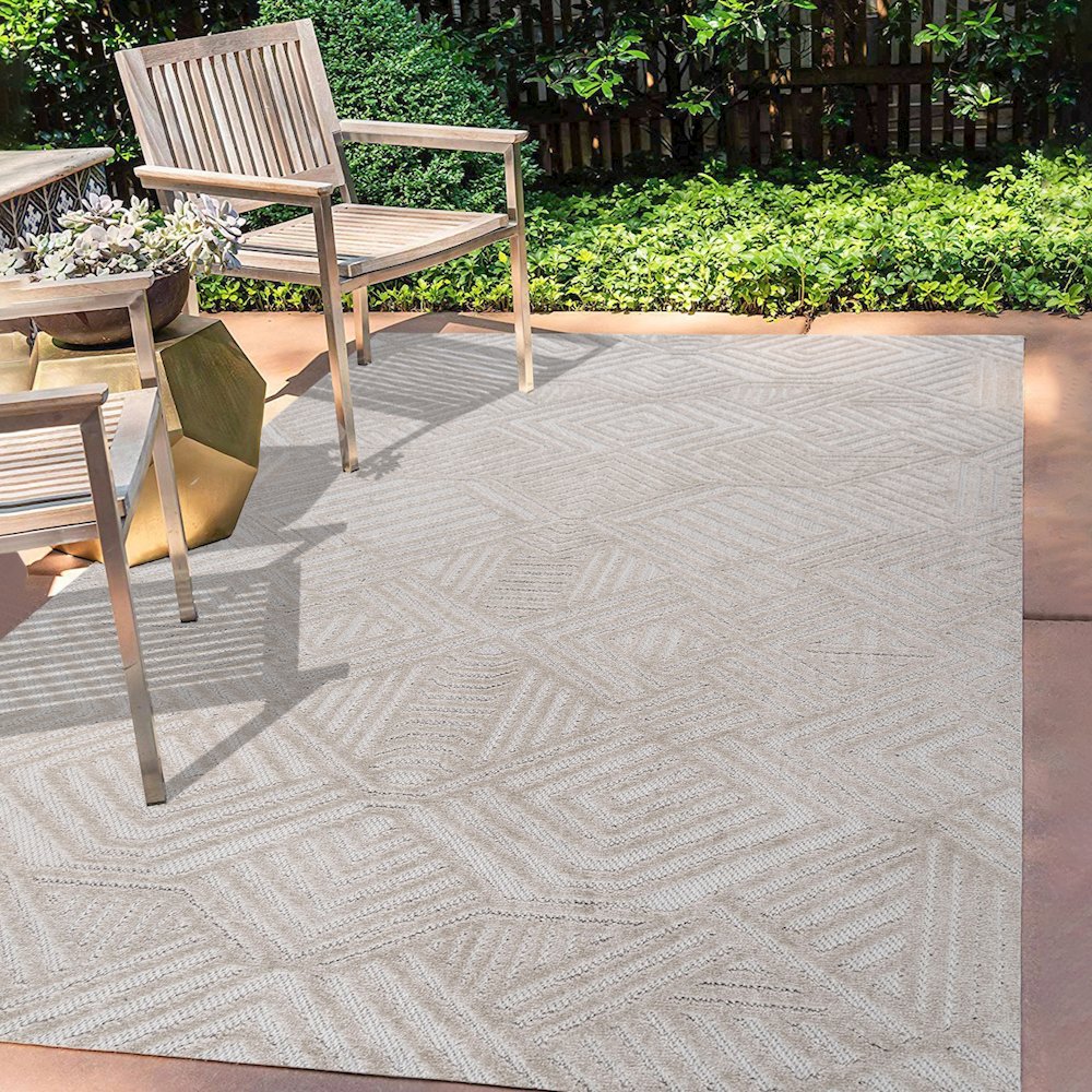 Jordan High-Low Pile Art Deco Geometric Indoor/Outdoor Area Rug. Picture 5